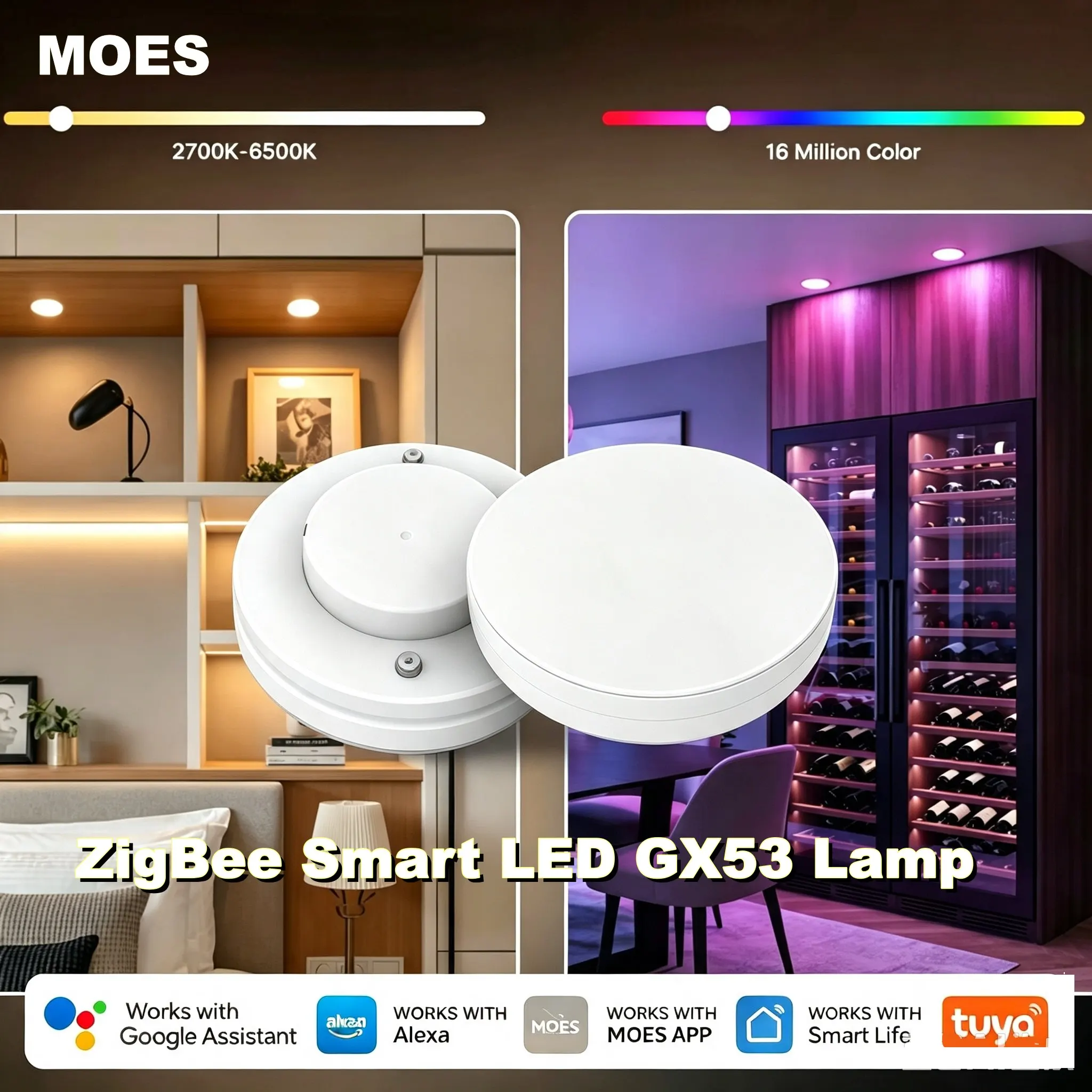 MOES Tuya ZigBee Smart LED GX53 Lamp Color Changing Dimmable Light Bulb Music Sync Restaurant Cabinet Work With Alexa GoogleHome