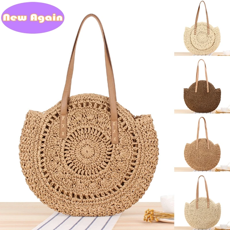 

Women's New classic round single shoulder braided bags Girls Straw shoulder bag beach Bags Teenagers fashion Straw Totes NAB223