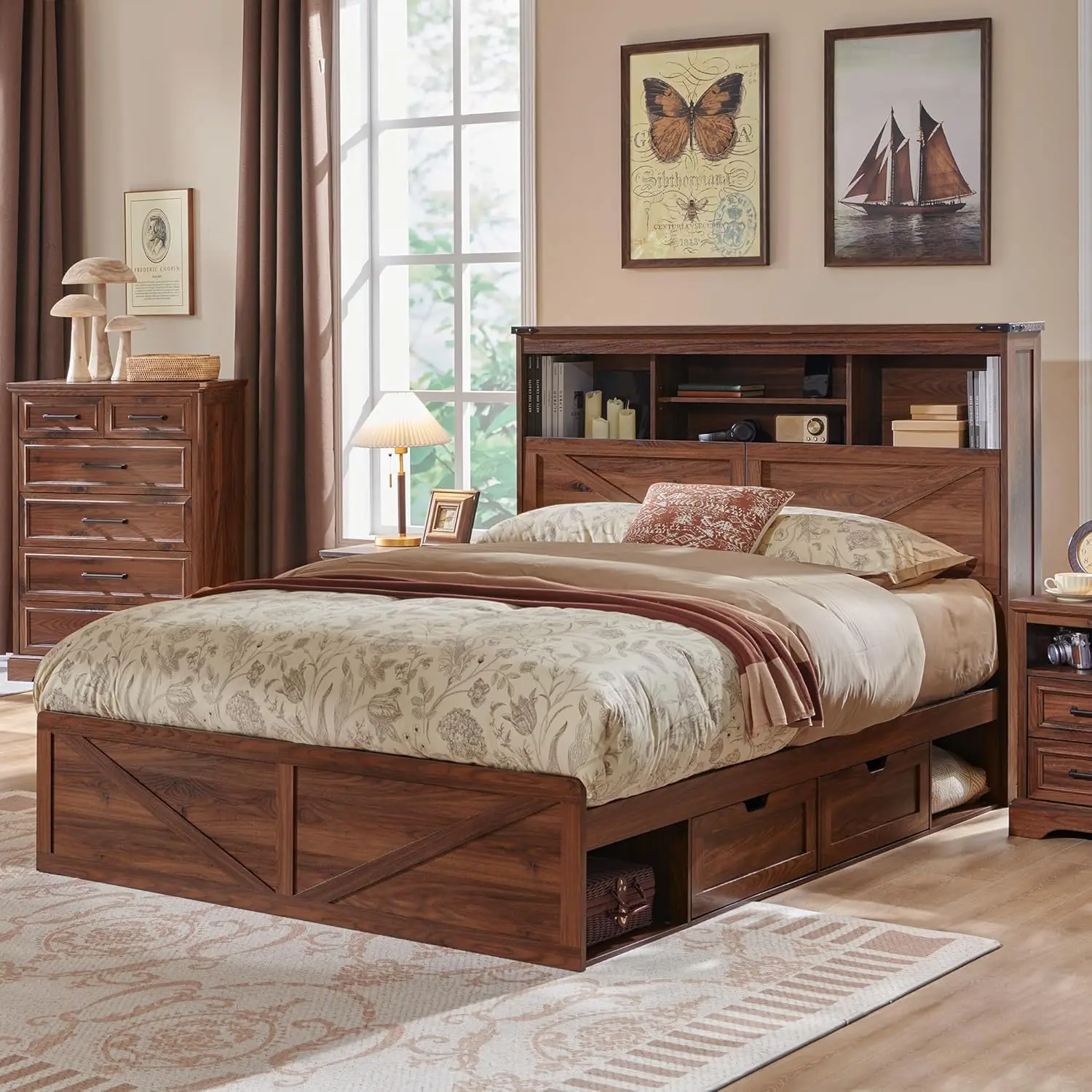 Queen Size Wood Bed Frame with 52