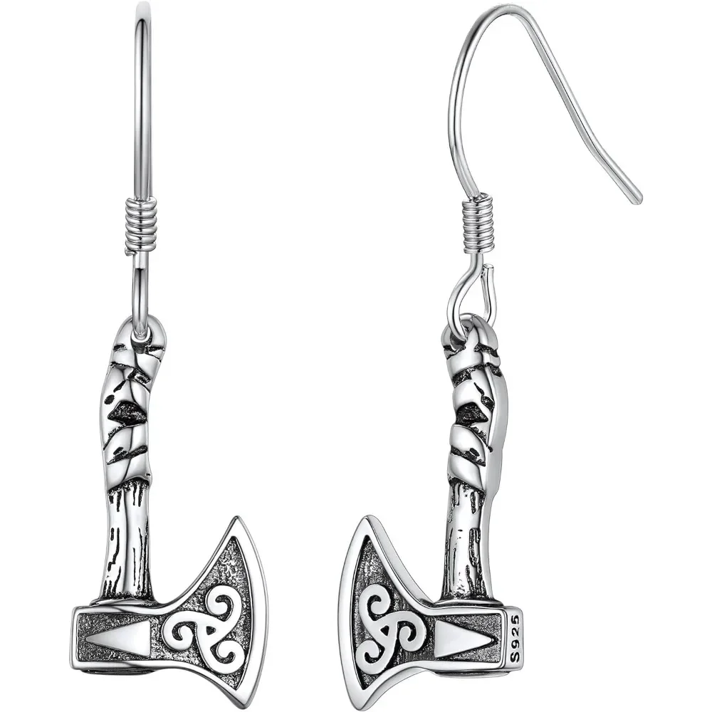 Norse Viking Jewelry Thor's Hammer Studs Sterling Silver Vintage Celtic Knot Wolf Head Stud Earrings for Women Men QC24