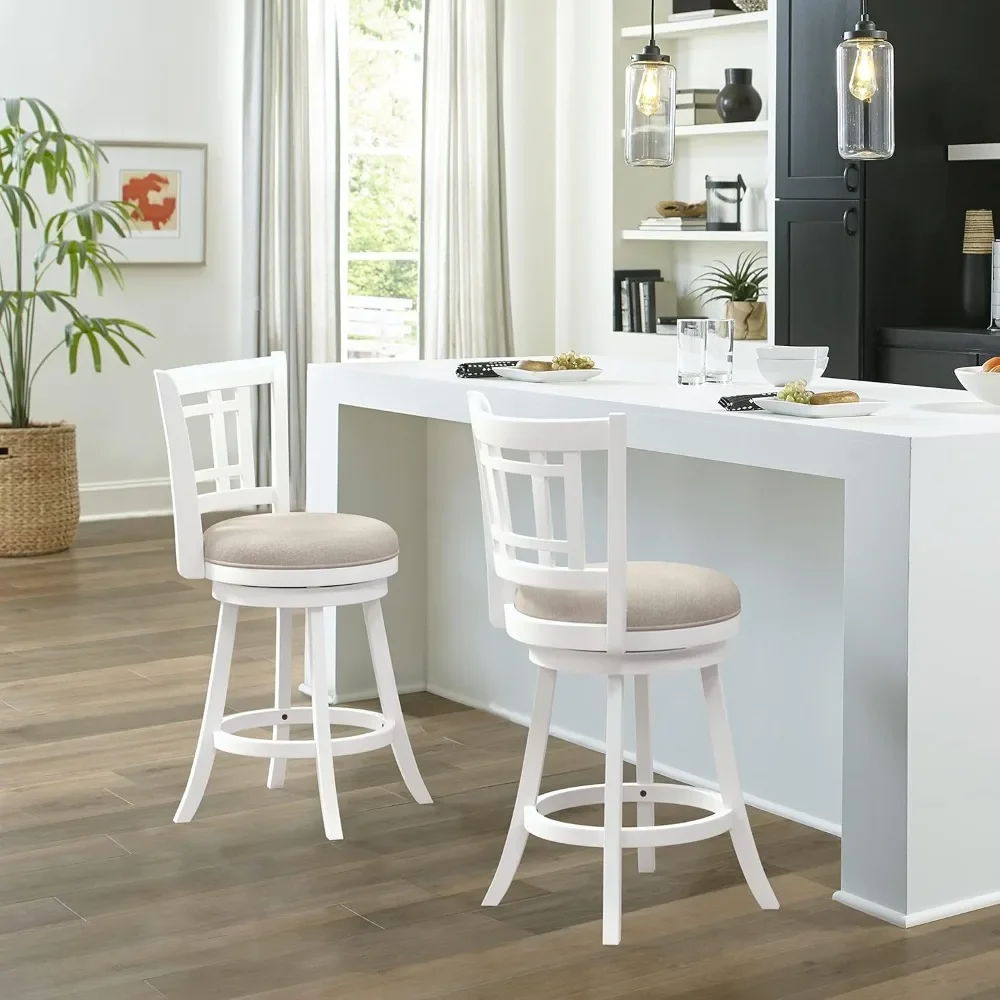 Swivel Stool with Rectangular Lattice Back, Counter Height, White