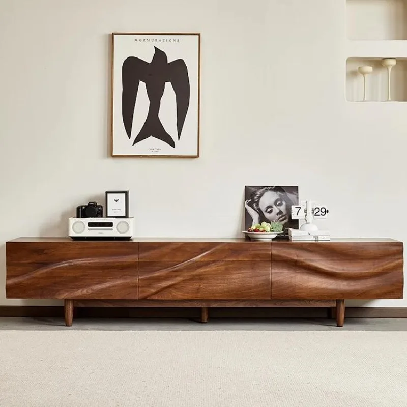 All solid wood TV cabinet, Nordic simple North American black walnut floor cabinet, living room creative storage locker