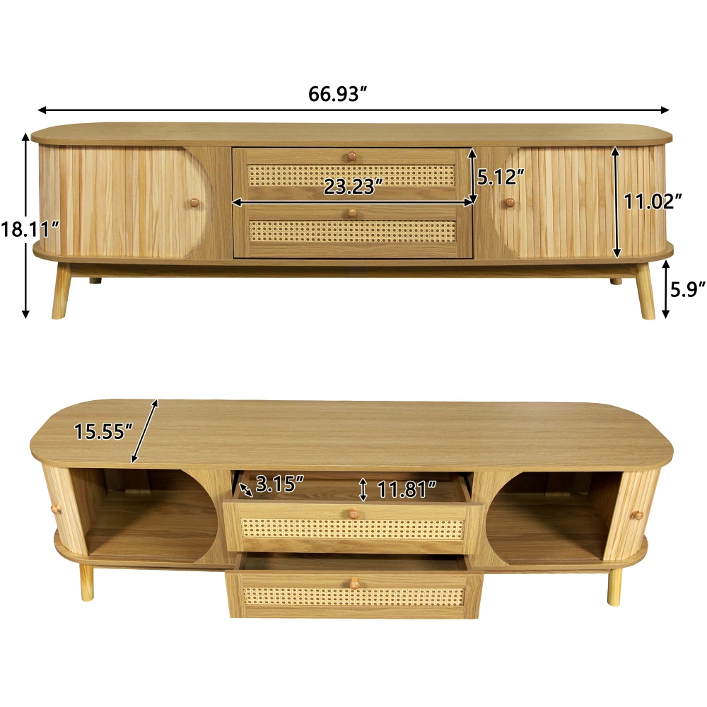 Rattan TV Stand for TVs up to 75'', Modern Farmhouse Media Console, Entertainment Center