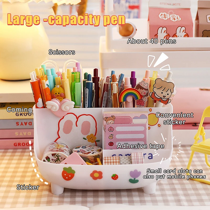 1 st Cartoon Potlood Houder Ins Bureau Organizer Voor Meisjes Kawaii Desktop Penhouder Grote capaciteit Leuke Briefpapier Opbergdoos