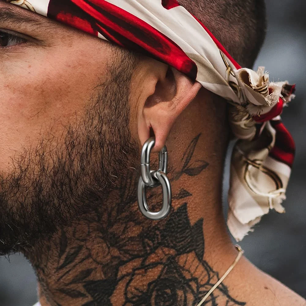 Twolobes 2PCS 316 Stainless Steel Fashion Chain Ear Weights Hangers Expander Piercing Women Man Cool Earrings Body Jewelry
