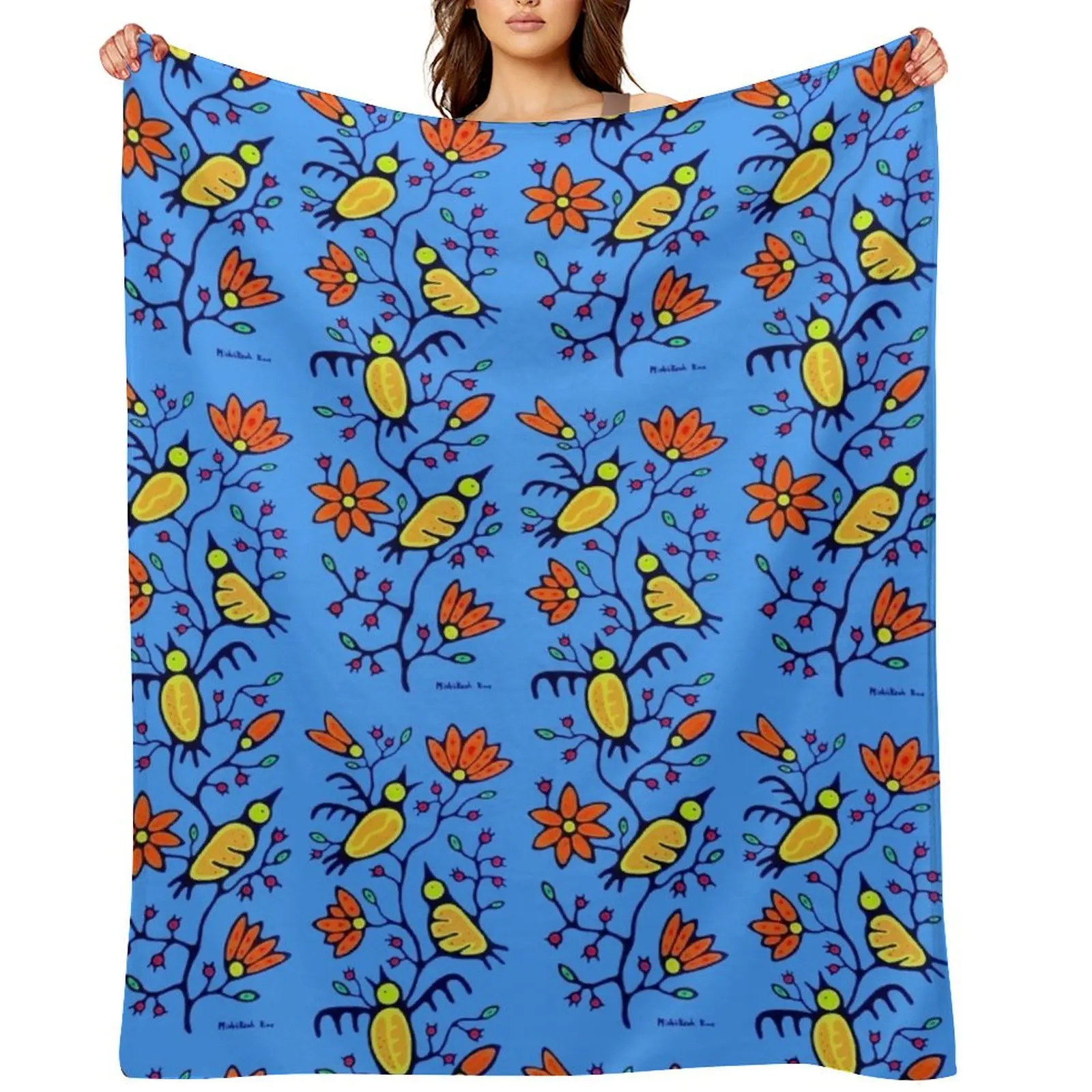 Orange flowers Throw Blanket For Sofa Thin Weighted Hair Soft Plaid Blankets