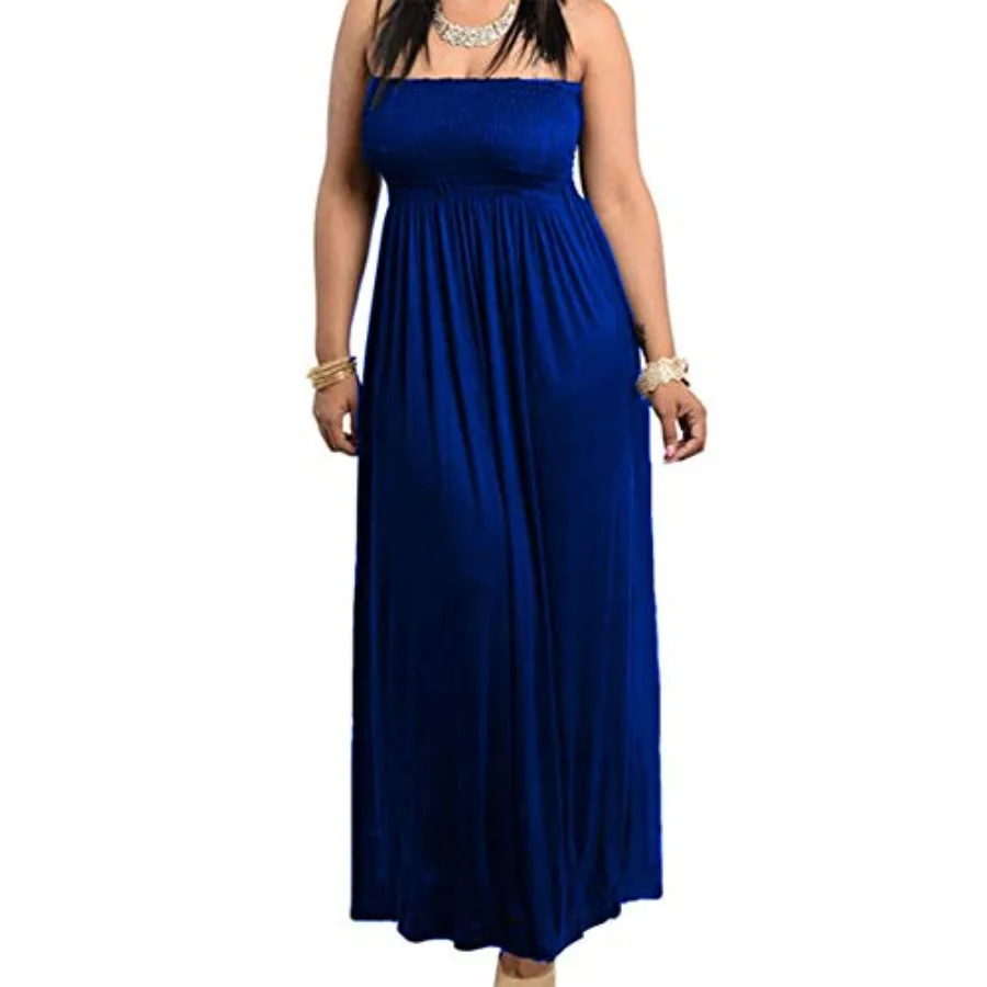 811 - Smocked Chest Strapless Tube Long Maxi Beach Cover-up Dress