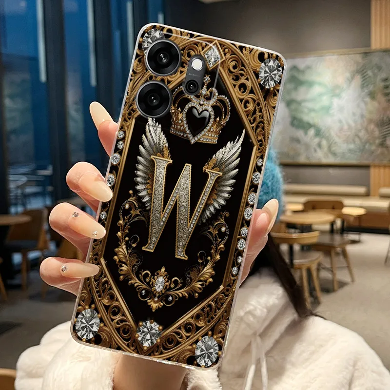 Cover For OPPO Reno 14F 14FS 5G Fashion Retro Initial Letter Couple Phone Case Reno14F Reno14FS Transparent Soft Silicone Casing