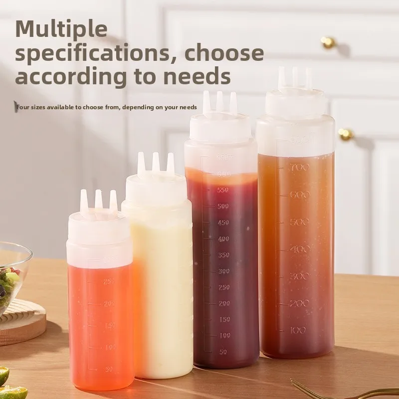 3 Hole Squeeze Sauce Bottle Plastic Condiment Bottle Leak Proof With Scale Ketchup Jam Salad Dressing Dispenser Kitchen Tool