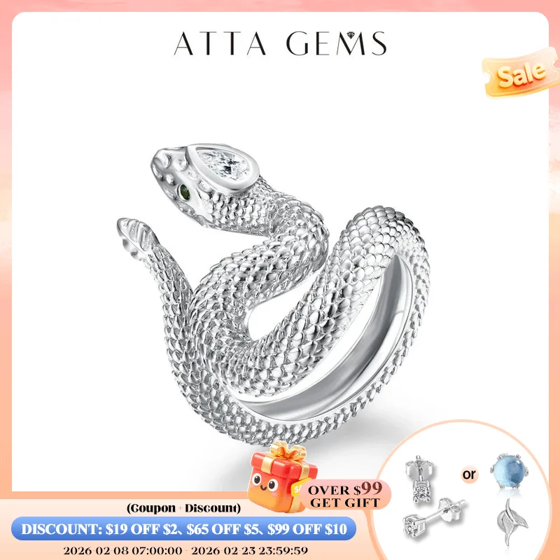 

ATTAGEMS D VVS1 Color Pear Cut Trendy Moissanite Ring for Women Man Real 925 Sterling Silver Pure 14K Gold Snake Ring for Gift