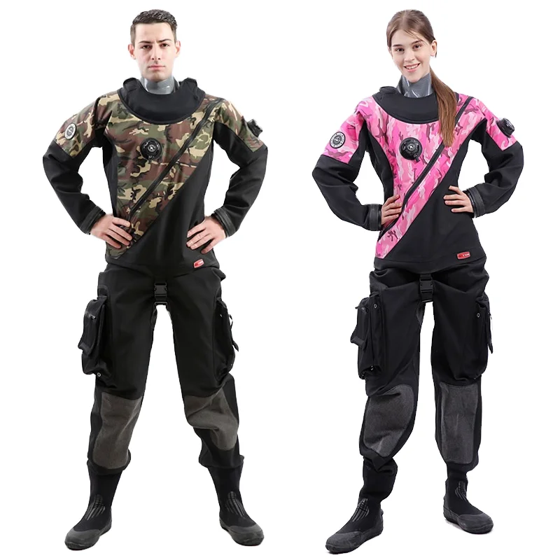 DIVESTAR Vulcanized Boots Unisex Professional Kayak Wetsuits Waterproof and Breathable Plus Size Drysuits with Print Technique