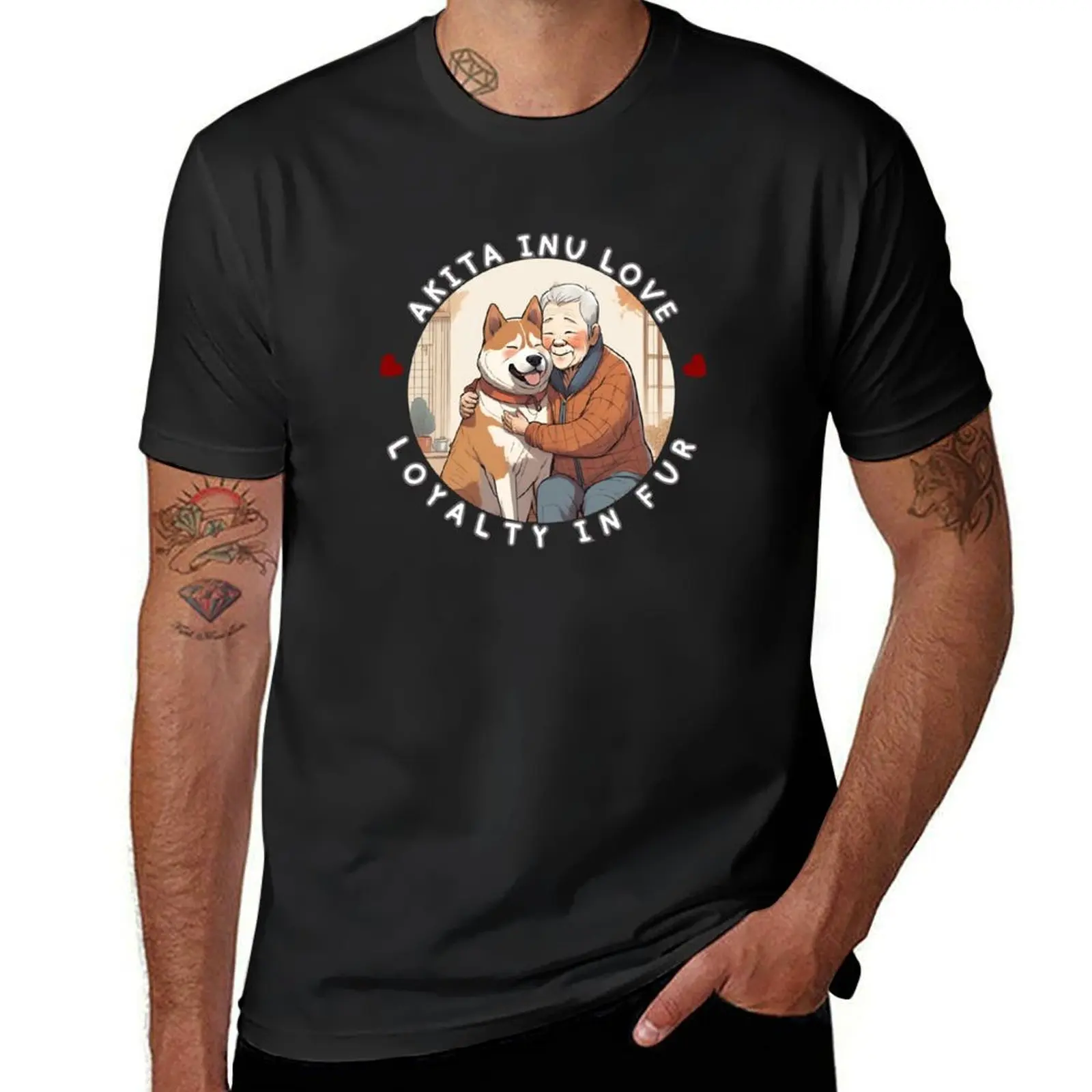 

Grandfather and Akita Inu Dog T-Shirt vintage clothes for a boy plus sizes shirts graphic tees fruit of the loom mens t shirts