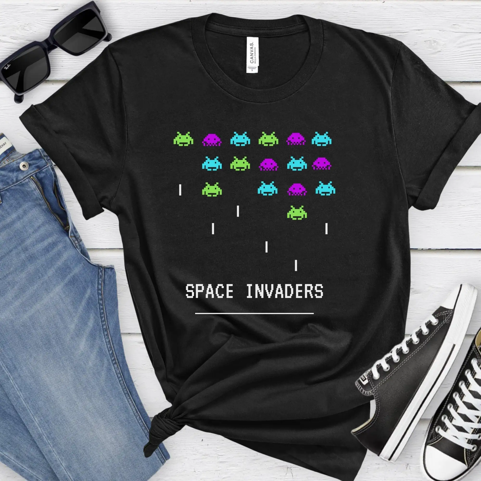 

Space Invaders t shirt 80's arcade game Retro gaming tee Classic video games Gamer gift