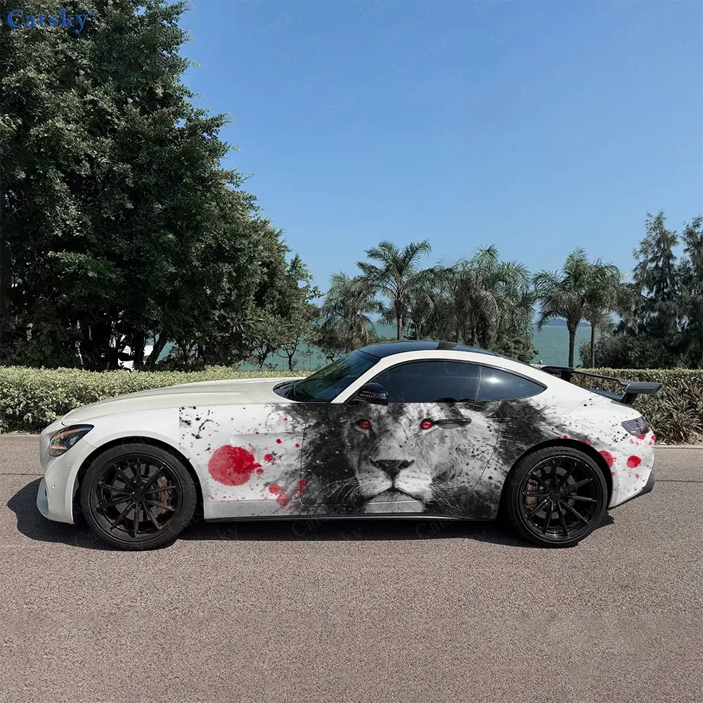 2pcs Lion King Splatter Painting Durable, Fade-resistant, Enhance Vehicle Aesthetics With Bold Artistic Design Car Vinyl Wraps