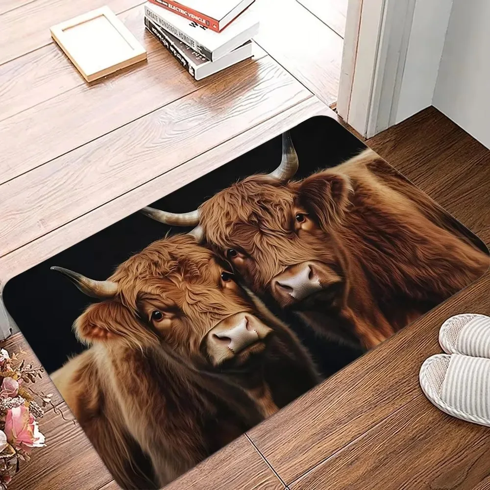 Cute Highlands Animal Theme Floor Mat for Living Room Bedroom, Bathroom, Bedside Carpet, Home Decoration Kitchen Rug Welcome Mat