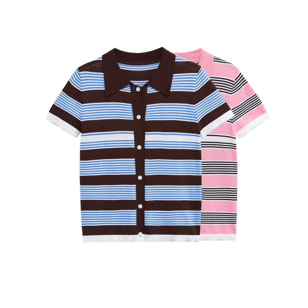 

UNIZERA Women's Versatile Striped Knitted Short Sleeve Spring/Summer New Product Casual Women's Wear