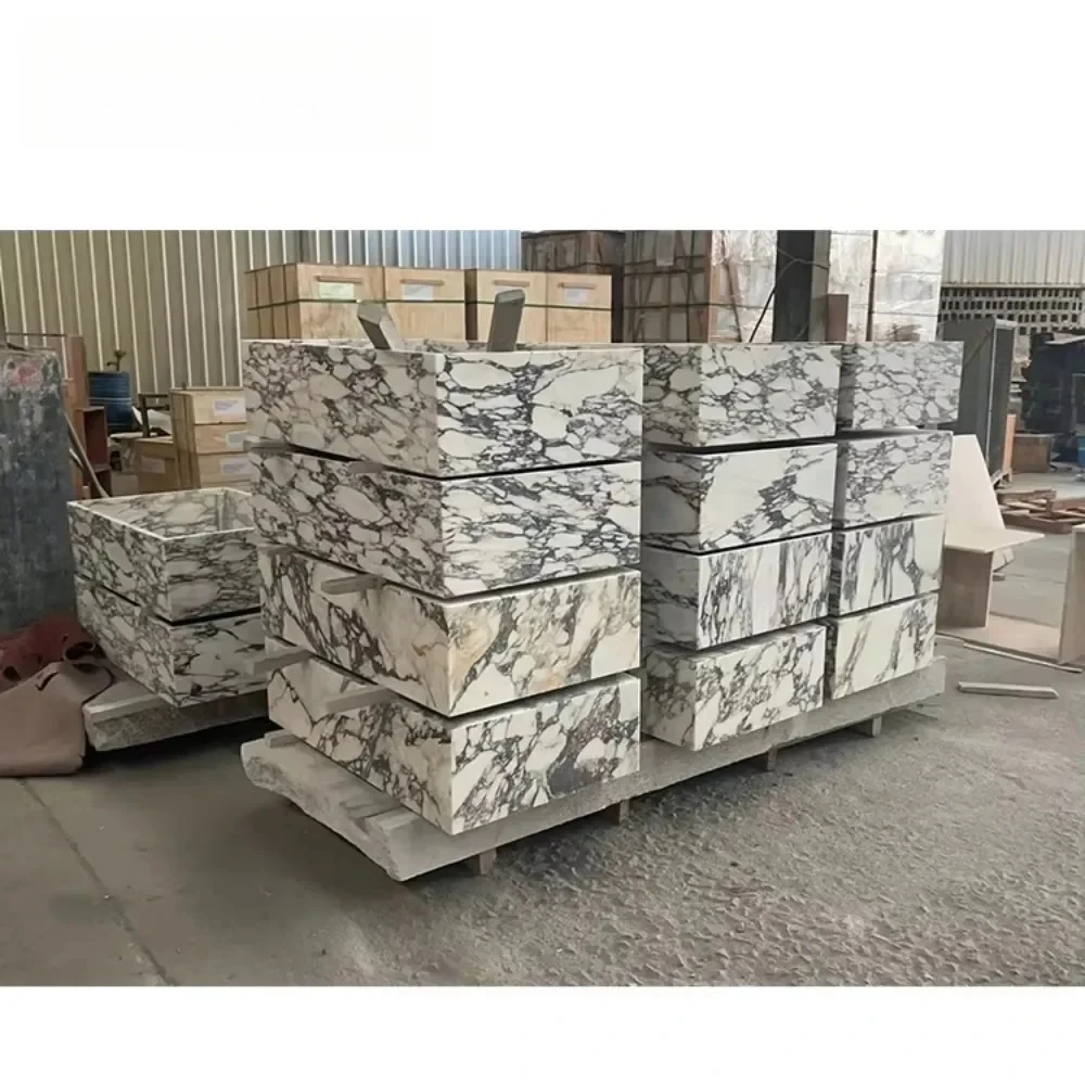 Customize Nature Calacatta Viola Low Plinth Marble Coffee Table Marmor Cube Black Tables