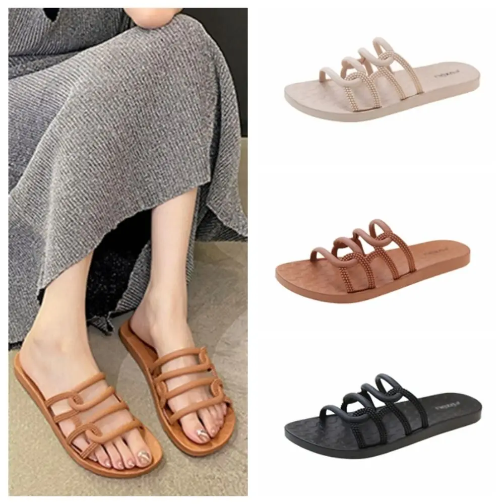 

Fashion Hollow Out Flat Bottom Slippers Soft Sole PU Leather Slippers Women Casual Outer Wear Shoes Beachwear Slipper Women