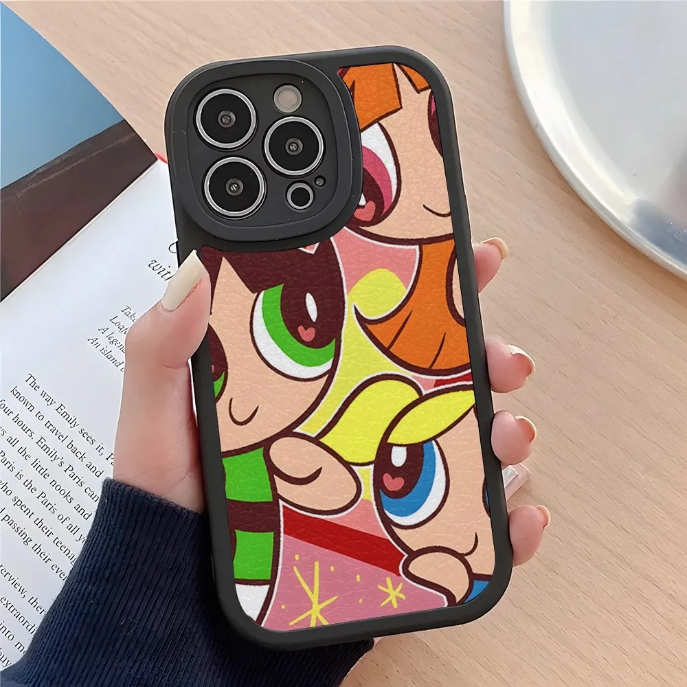 Phone Case For iPhone 15 14 13 11 12 Pro Powerpuff Max Mini X XR XS 8 Plus Anime Girls mini 2024 lambskin silicone Wedding Gifts