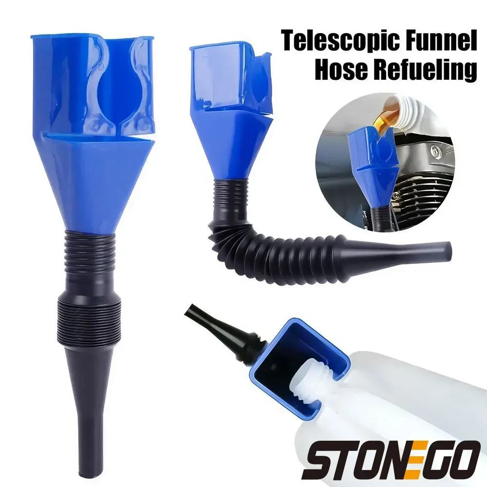 STONEGO 1PC No-Drip Telescopic Flexible Funnel with Swivel Square Design for Oil Pouring Suitable for Car Refueling