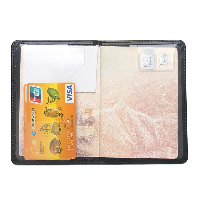 محفظة سفر من البولي يوريثان لحامل جواز السفر من أوزبكستان مع فتحات بطاقة SIM لواقي جواز السفر الأنيق
