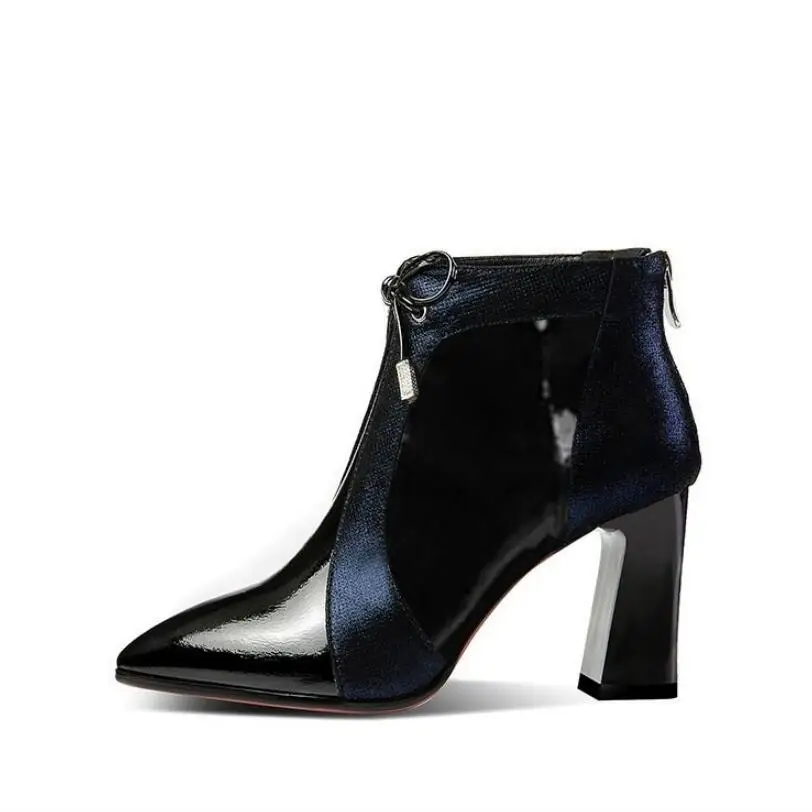 Botines de tacón alto para mujer, zapatos de otoño e invierno, Punta puntiaguda, Botas cortas de colores mezclados, azul vino-rojo, Dropship