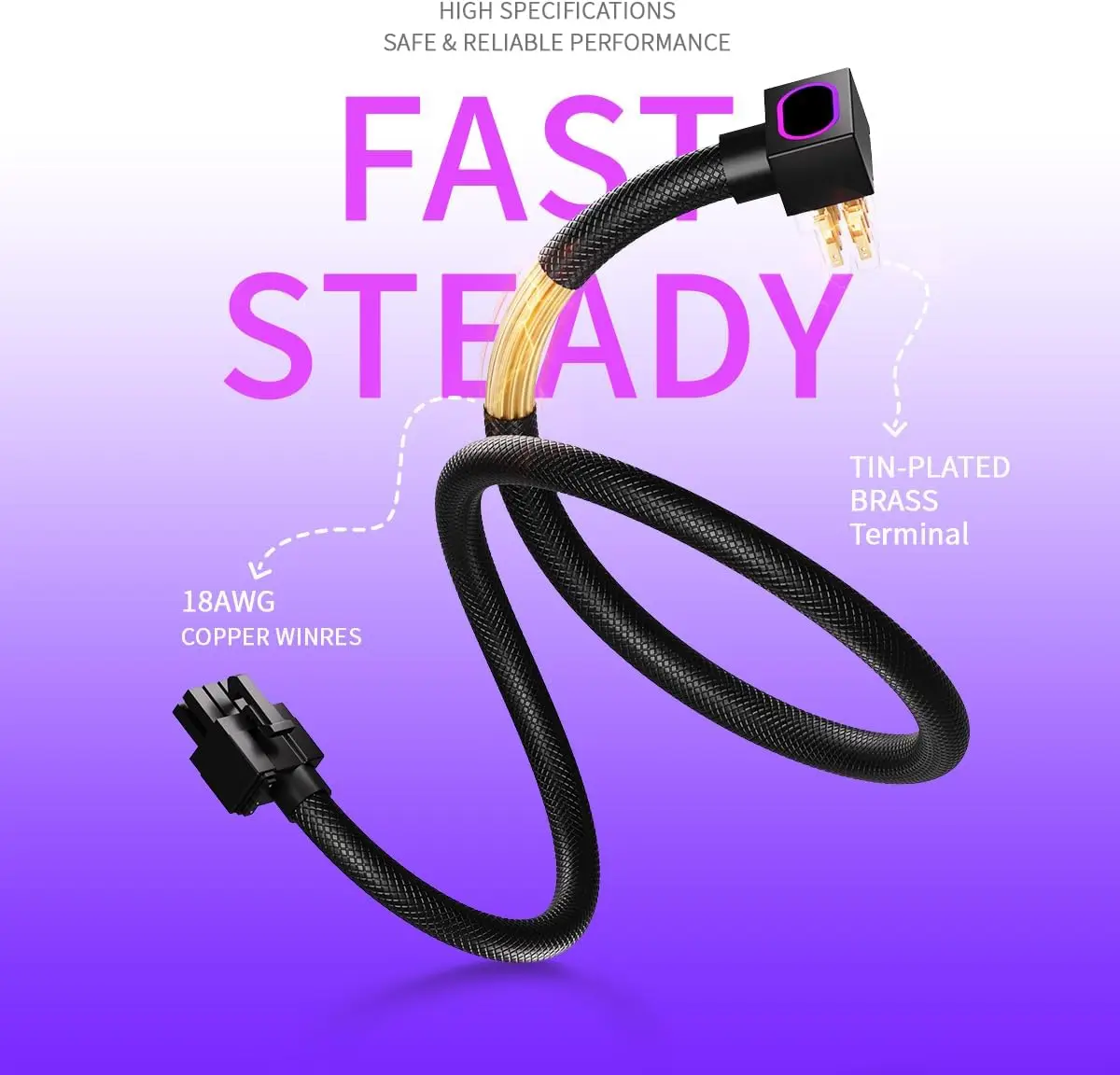 AIJS CPU8Pin Modular Cable ARGB 8 Pin EPS Cables 18AWG 90° Right-Angle Design PSU-Side Connector Male-to-Male