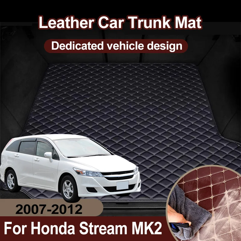 Car Trunk Mats For Honda Stream RN6 Accessories RN7 RN8 RN9 2007~2011 2012 Leather Rear Floor Cover Waterproof Boot Carpets Pad