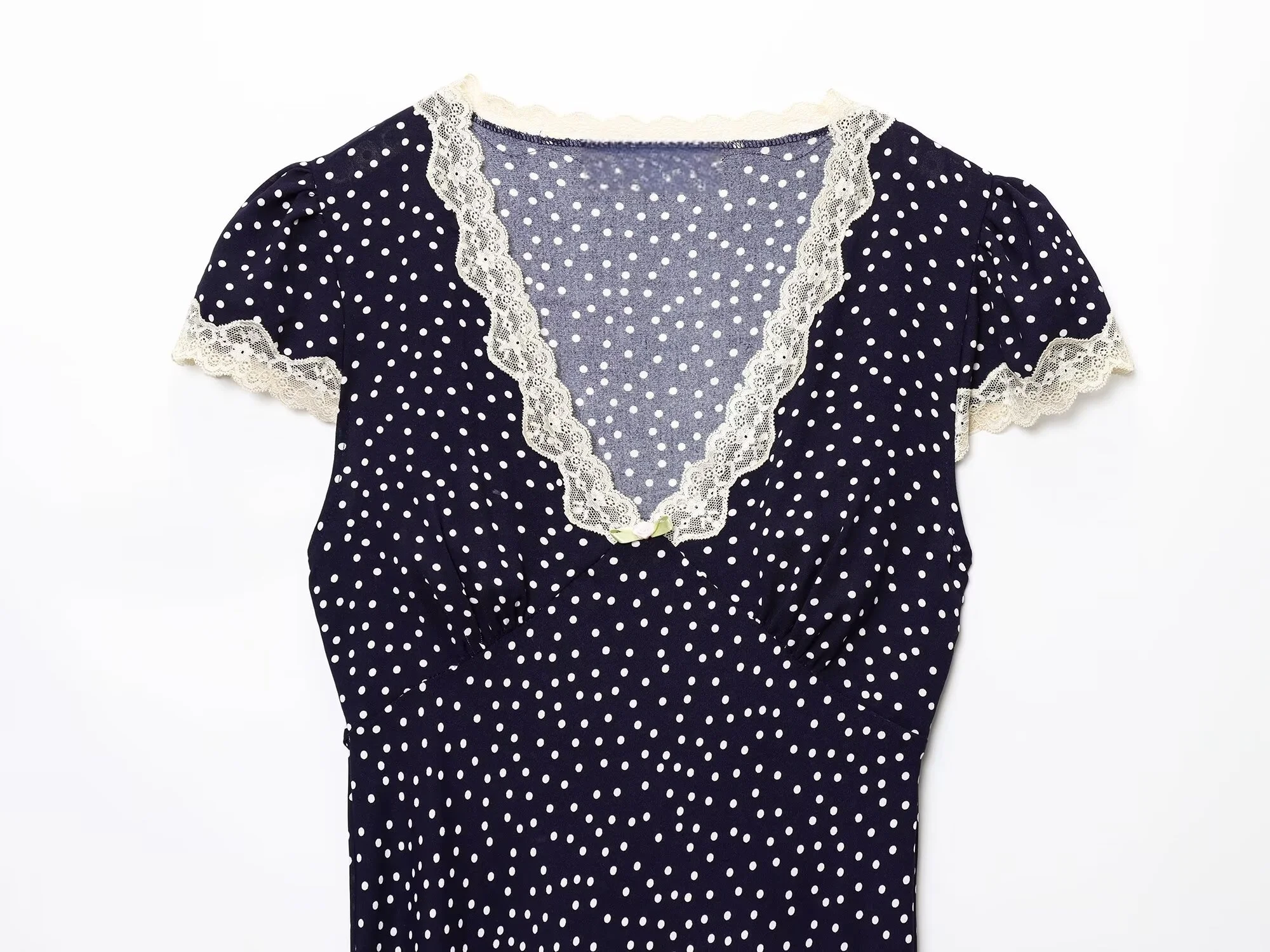 2023 Zomer Nieuwkomers Dameskleding Franse V-hals Kant Splitsen Polka Dot Print Korte Mouw Jurk Lange Rok