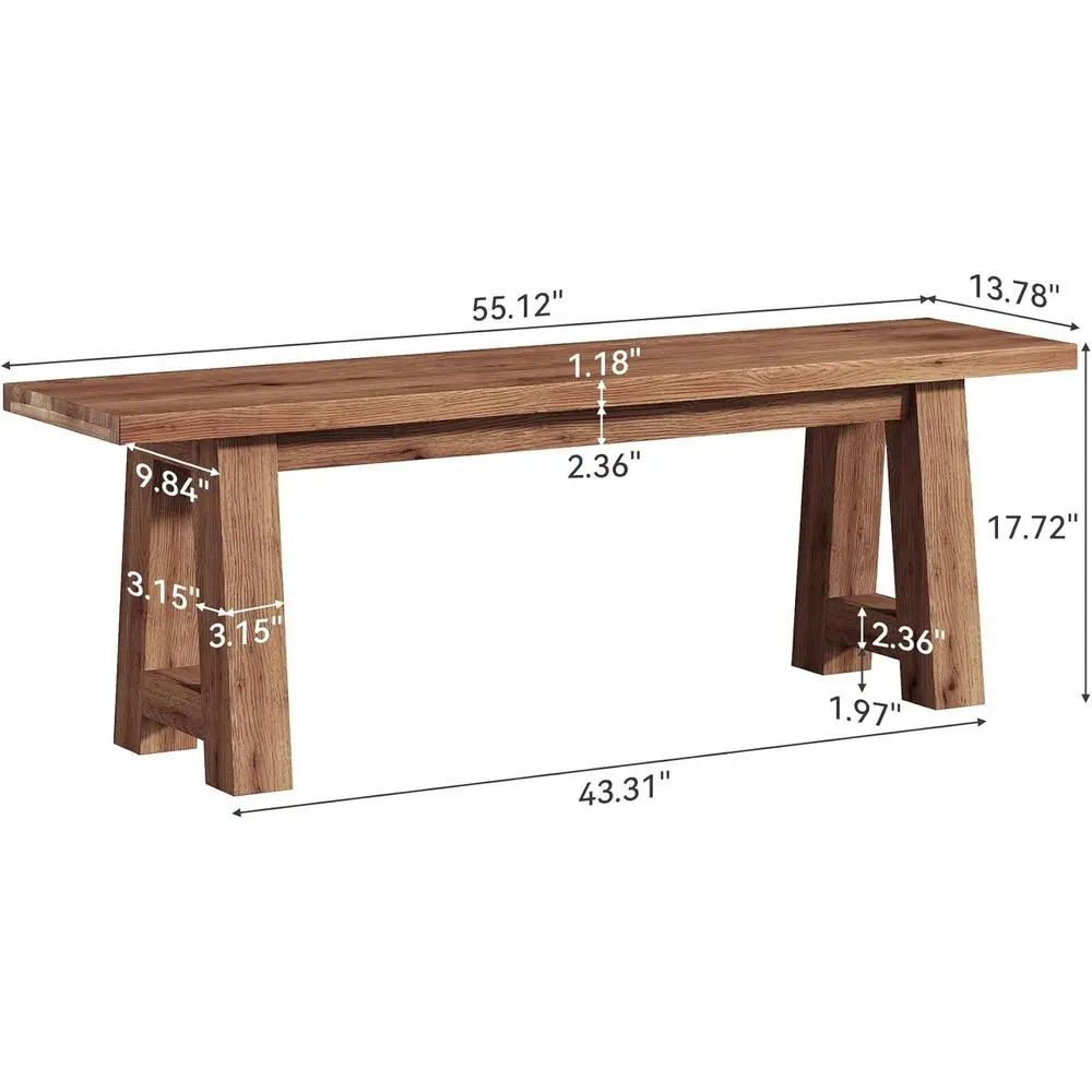 A-Shaped Leg Solid Wood Dining Bench, 55.12-Inch, Suitable for Entryway, Kitchen, Dining, Living Room (Brown)