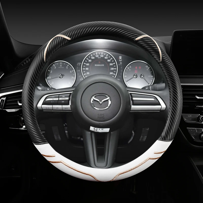 

Carbon Fibre Leather Car Steering Wheel Cover For Mazda 3 Axela 2019 2020 2021 CX-30 2020 2021 MX-30 2020 2021 Auto Accessories