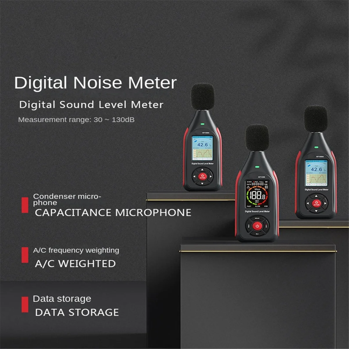 2025+ Digital Noise Meter with Condenser Microphone Digital Sound Level Meter Noise Tester Sound Detector Decible Monitor