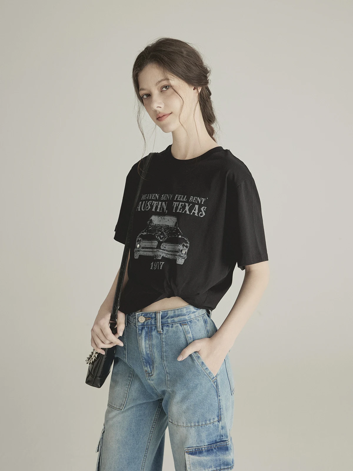 Cseta de manga corta con cuello redondo y estampado retro de Austin Far Travel para mujer, Top informal hoado de verano,...