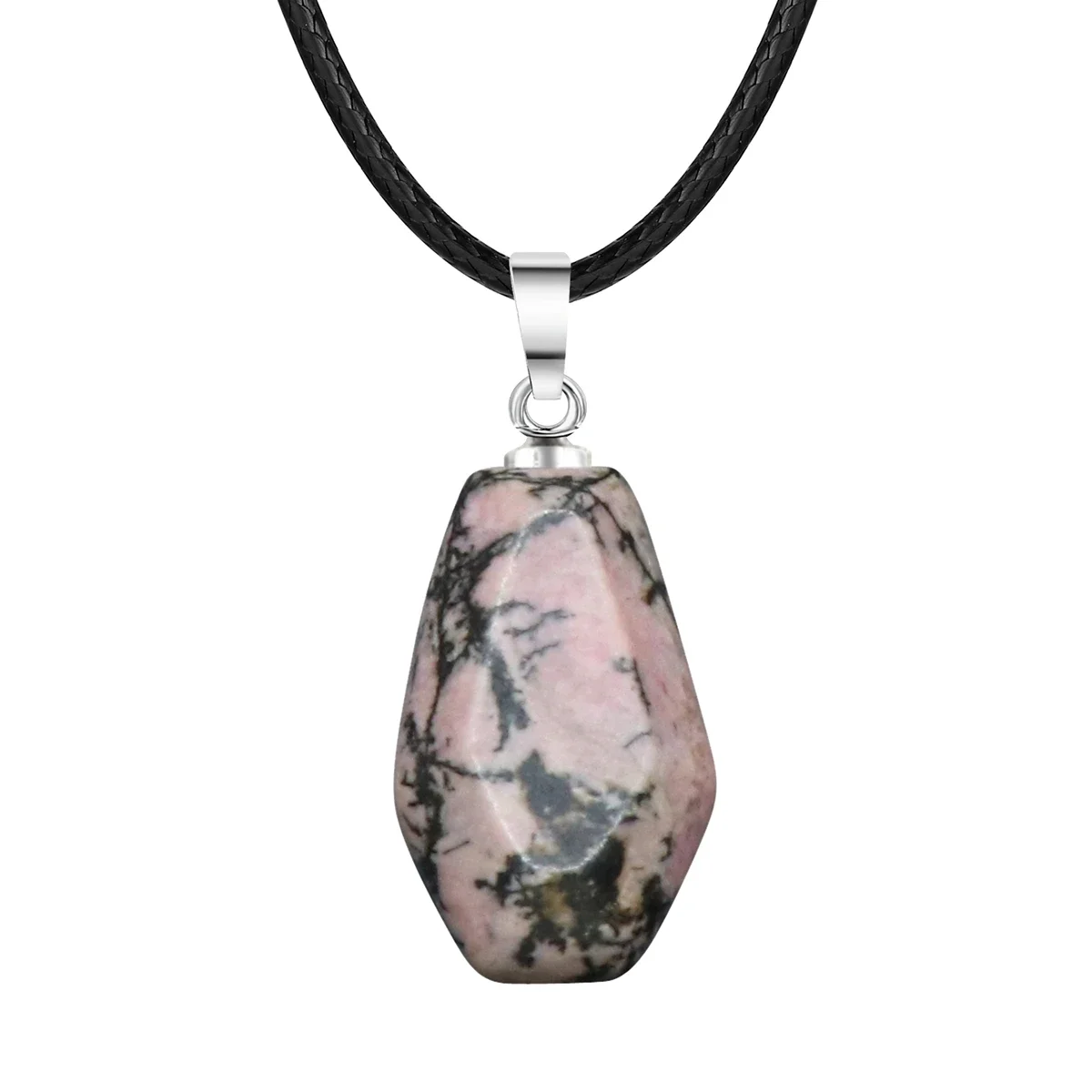 Gemstone Rhodochrosite Coffin Pendant Necklace Women Meditation Balancing Energy Crystal Healing Thumb Pocket Palm