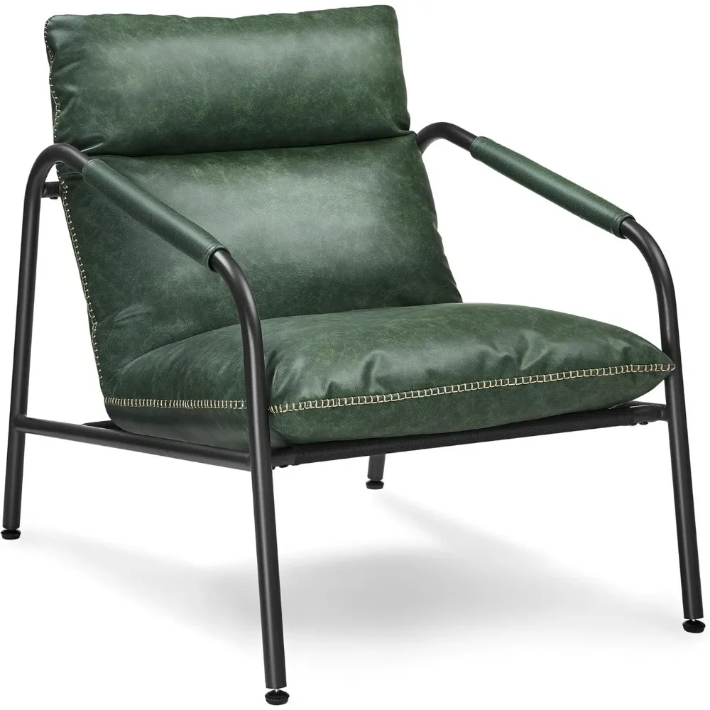 

Metal frame armchair, synthetic leather with stitching, medieval modern, living hanging chair, bedroom, reading room, lounge