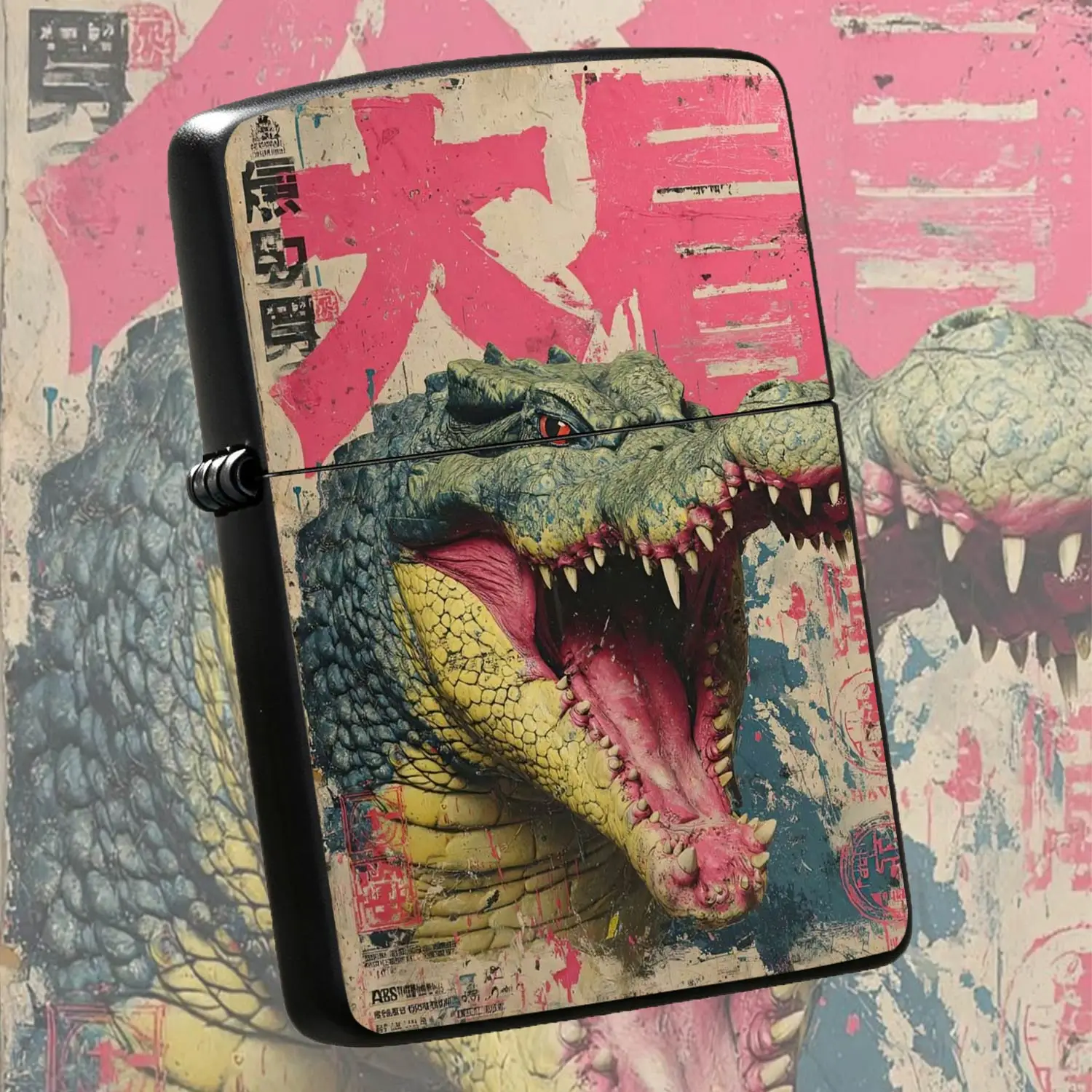 Vintage Distressed Crocodile Pattern Lighter, Trendy Street Art Style Portable Igniter, Multi-scenario Usable Creative Accessory, Cool Unique Desktop Decor Collectible Gift for Friends A Humorous And Interesting Lighter