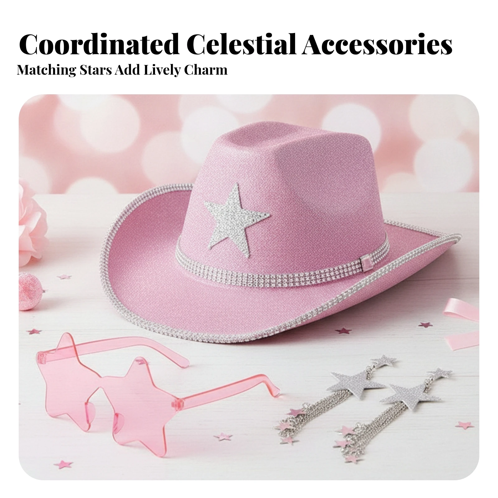 3 Pieces Dangling Star Earrings Glitter-Covered Star Sunglasses Cowgirl Accessory Set Oversized Frames Cowboy Hat Set