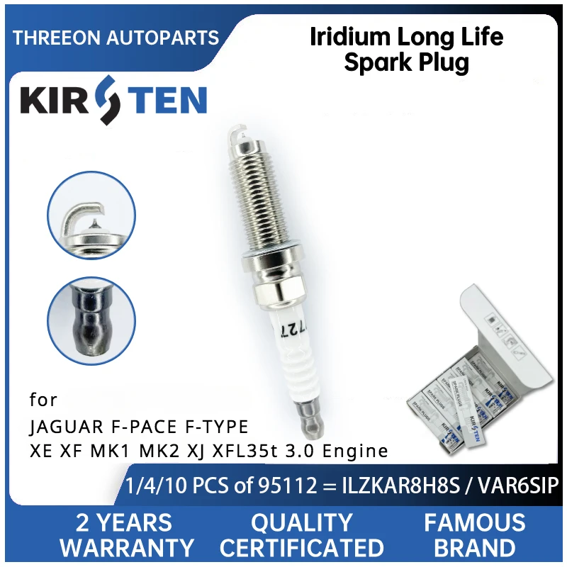 

KIRSTEN Iridium Spark Plug for JAGUAR F-PACE F-TYPE XE XF MK1 MK2 XJ XFL35t 3.0 Engine ILZKAR8H8S C2Z28434 JDE38685 LR091617