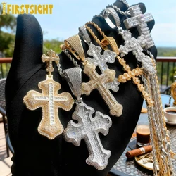 New Iced Out Bling CZ Cross Pendant Necklace Silver Color Prong Setting Cubic Zirconia Jesus Charm Men Women Hip Hop Jewelry
