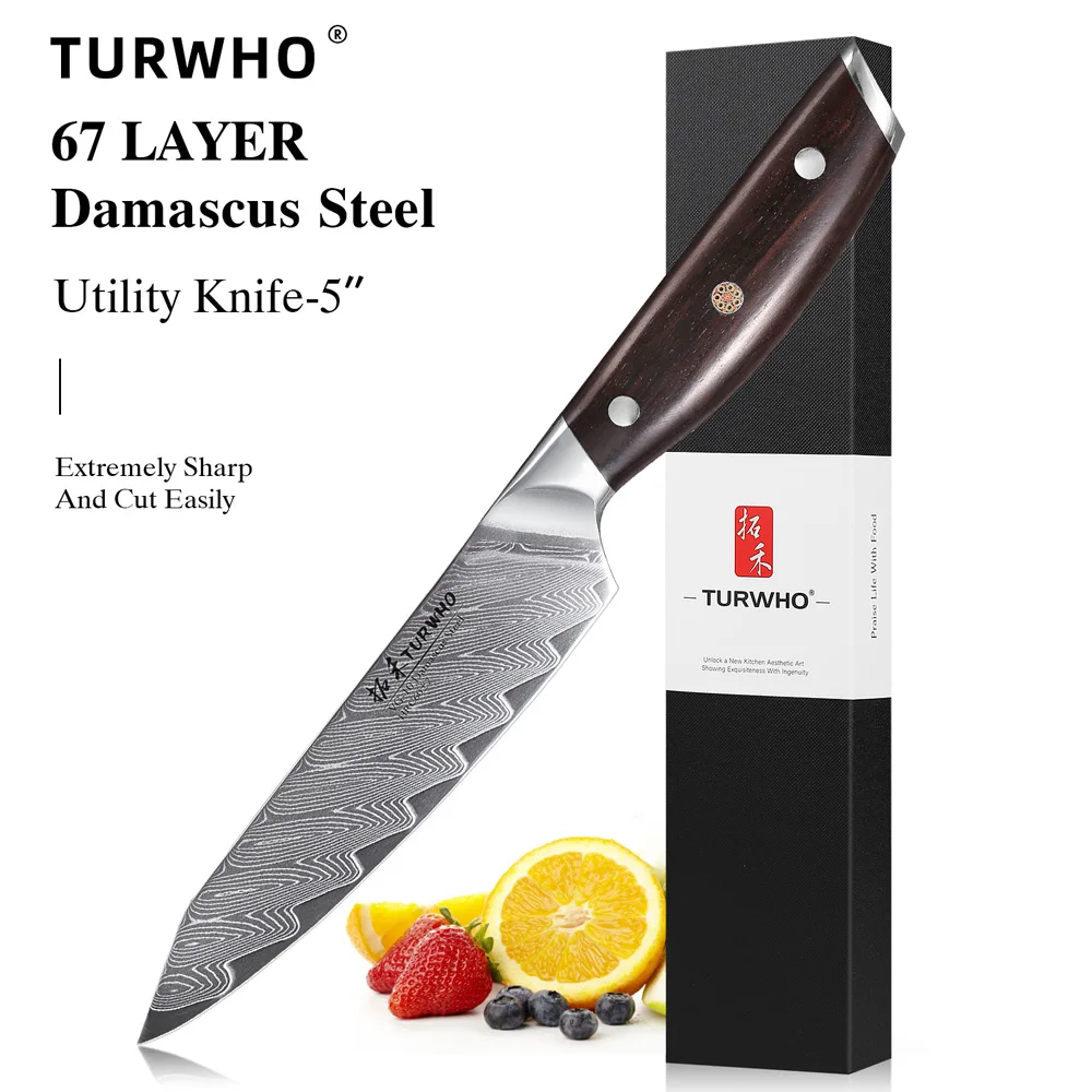 TURWHO 5-inch Utilty Knife 67 Layer Damascus Steel Professional Shap Kitchen Vegetable Fruit Peeling Peeler Universal Chef Knife