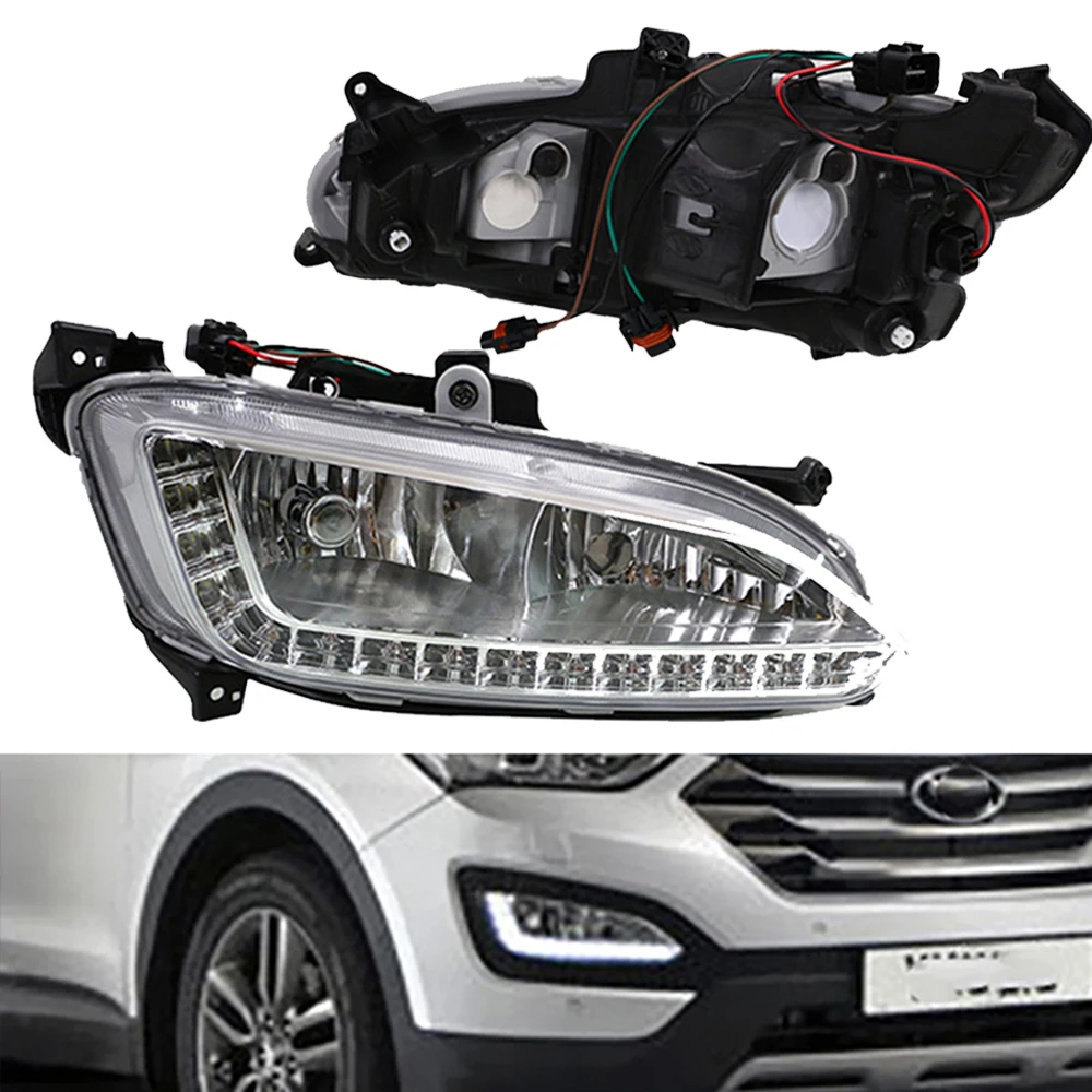 

Fog lamp DRL Day Running Lights For Hyundai Santa Fe Maxcruz 2013 2014 2015 2016 Car Accessories Front Bumper Fog Light Bulb LED