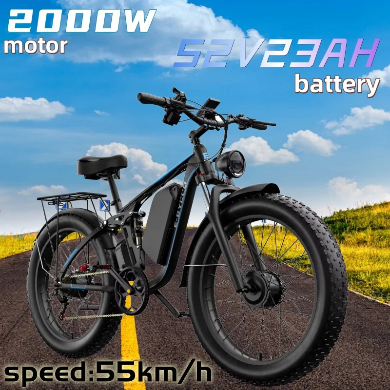 Electric Bike 4000W Dual Motor 52V 32AH lithium Battery adult E- bicycle Off-Road Full Suspension 26 Inch tire Electric bicycle image 1