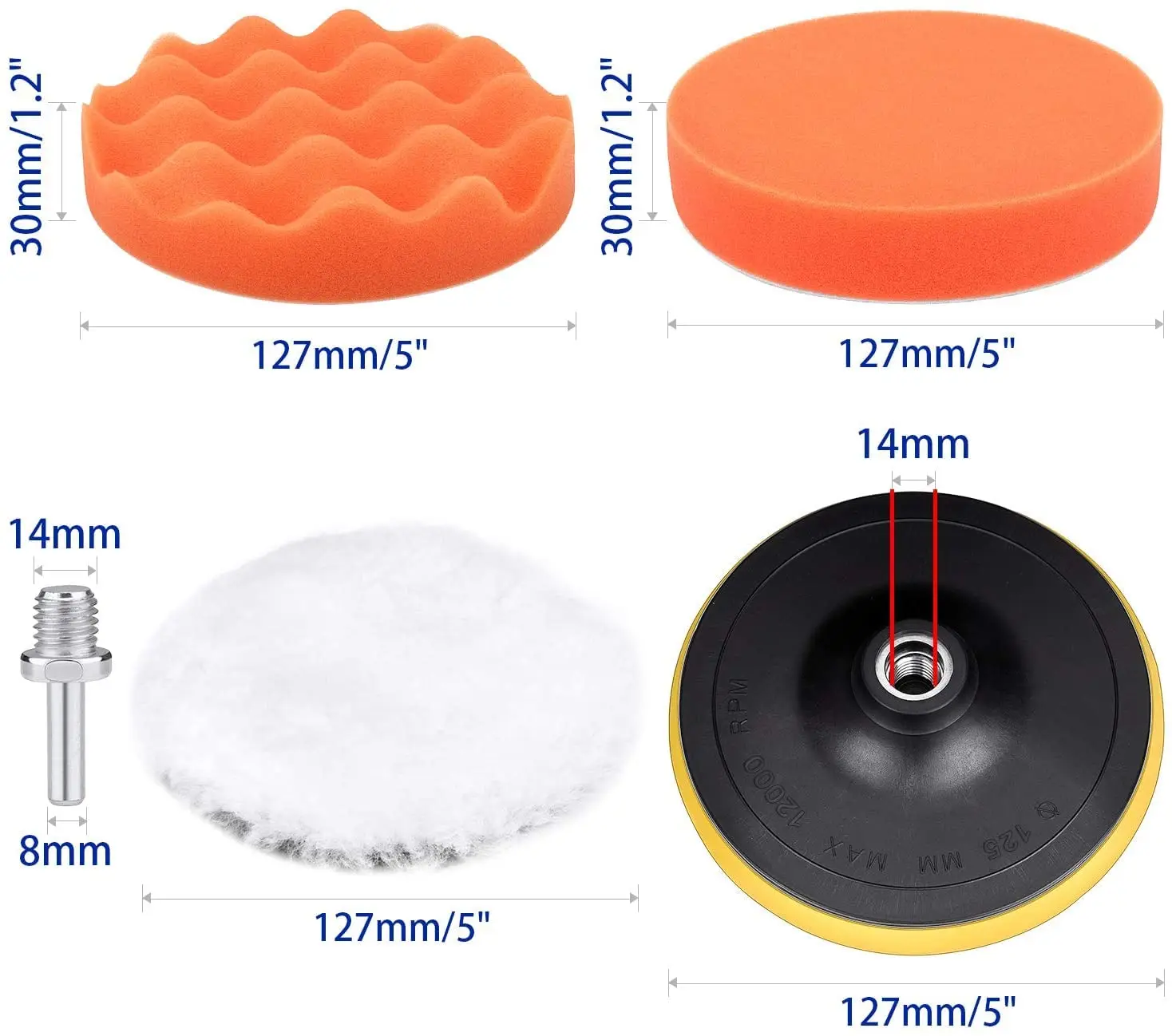 5 Inch Buffing and Polishing Pad Kit 11 PCS with Drill Adapter