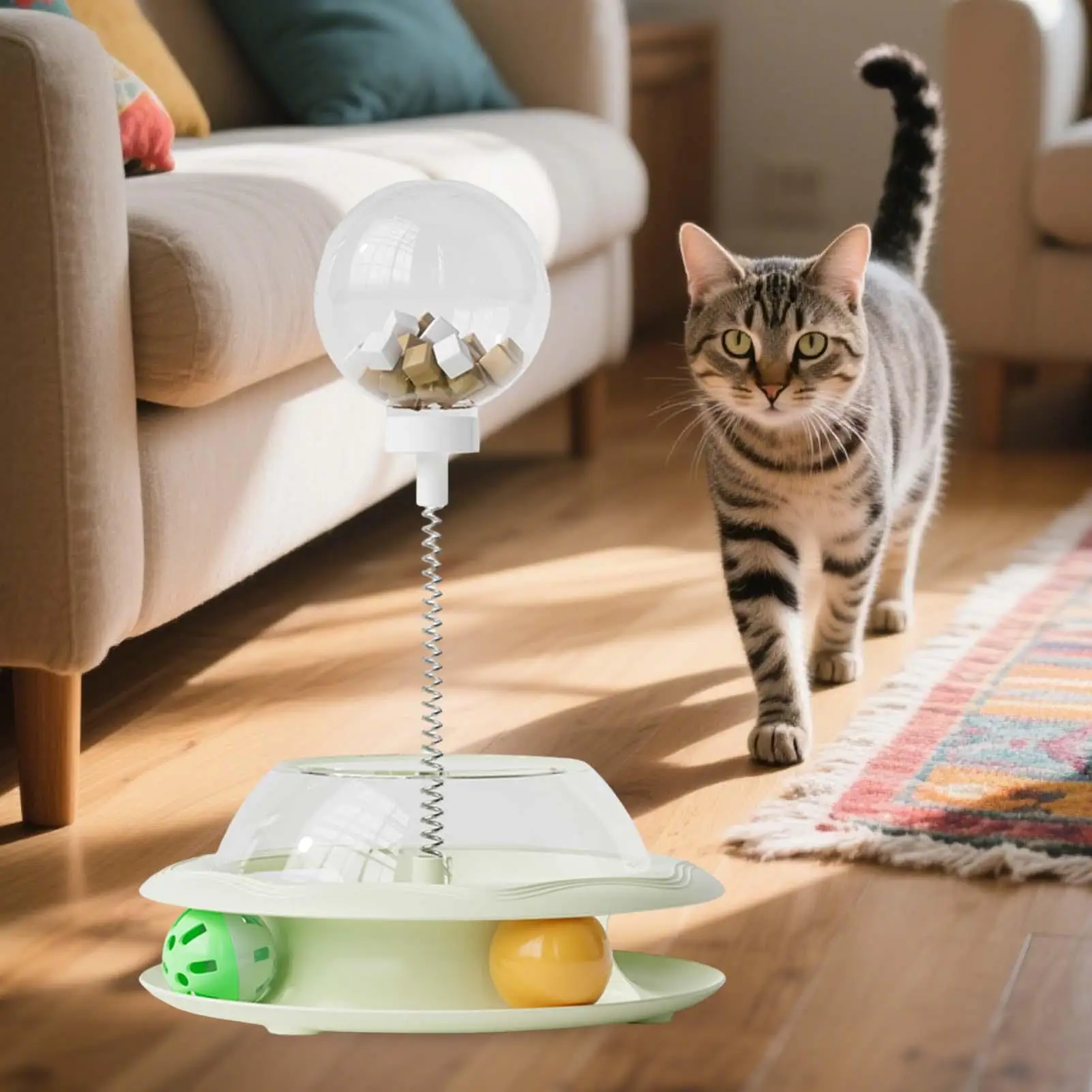 

Игрушка-дозатор для кошек, интерактивная игрушка для кошек с пружинной тизерной палочкой и шариками, дозатор еды, обогащенная игра для кормления для охоты