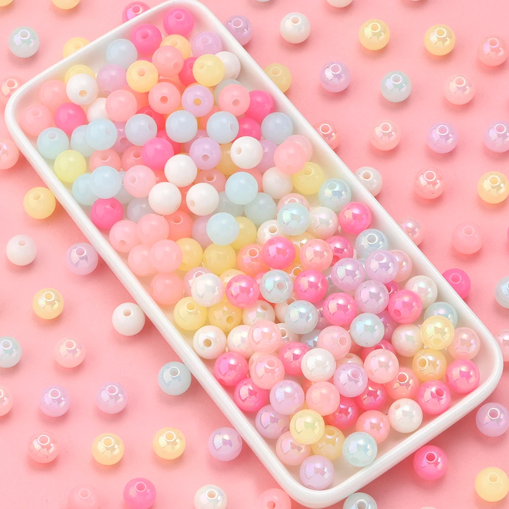

30-200Pcs 8/10/12/14/16mm Jelly Colored Acrylic Beads Loose Spaced Round Beads For Jewelry Making Findings DIY Bracelet Necklace