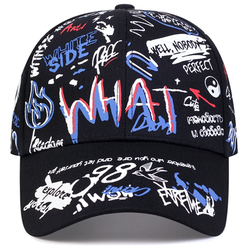 WHAT Graffiti Printing Baseball Cap Outdoor Cotton Shade Hat Men Women Fashion Summer Caps Adjustable Leisure Hats