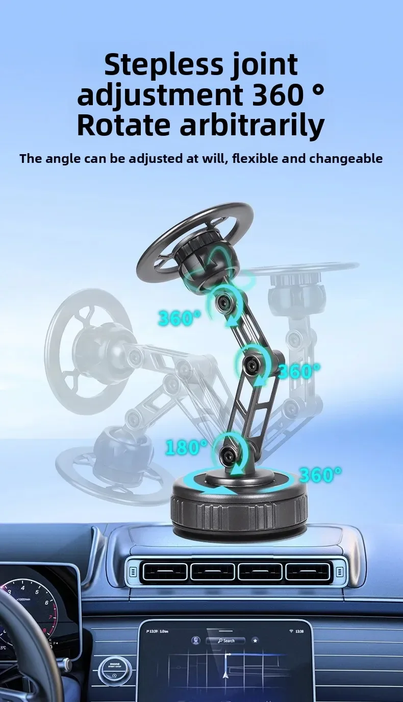 Dreiachsig faltbar 360° ° Rotierender mechanischer Arm, Autotelefonhalter, universelle Halterung, Navigation, Vakuum, magnetischer Telefonständer – Detail 3