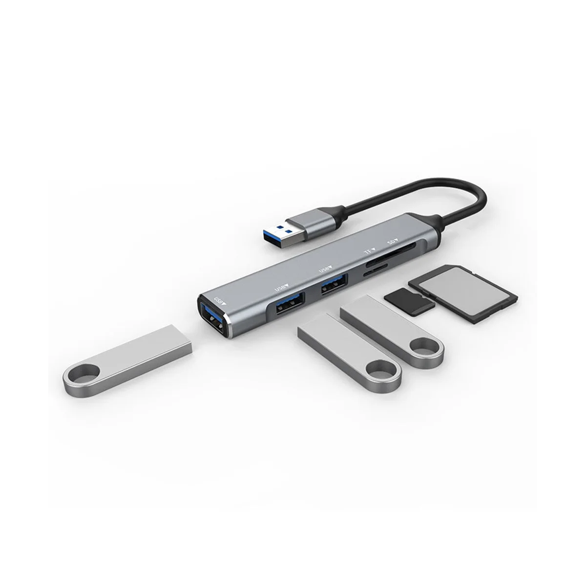 AT87-USB HUB 3.0 USB-A Hub Splitter 5 Port USB3.0 with TF/SD Card Reader High Speed Data Transfer for Laptop Computer A