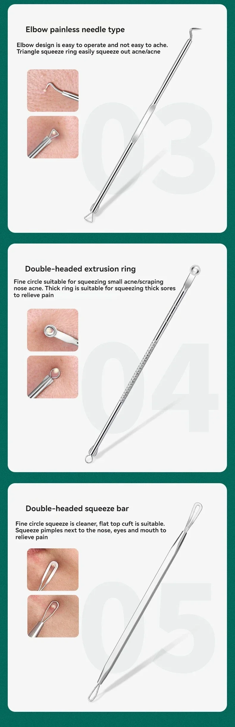8-teiliges Set aus Edelstahl: Akne-Clip, Zellclip, Mitesser-Clip, Akne-Nadel, Akne-Nadel für Schönheitssalons, Akne-Nadel-Werkzeug – Detail 8