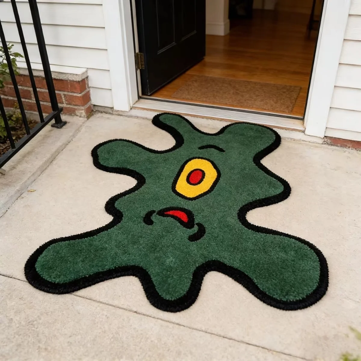 Green Slime Monster Silhouette Rug Abstract Art Floor Mat Unique Entry Accent For Hallway Renovation